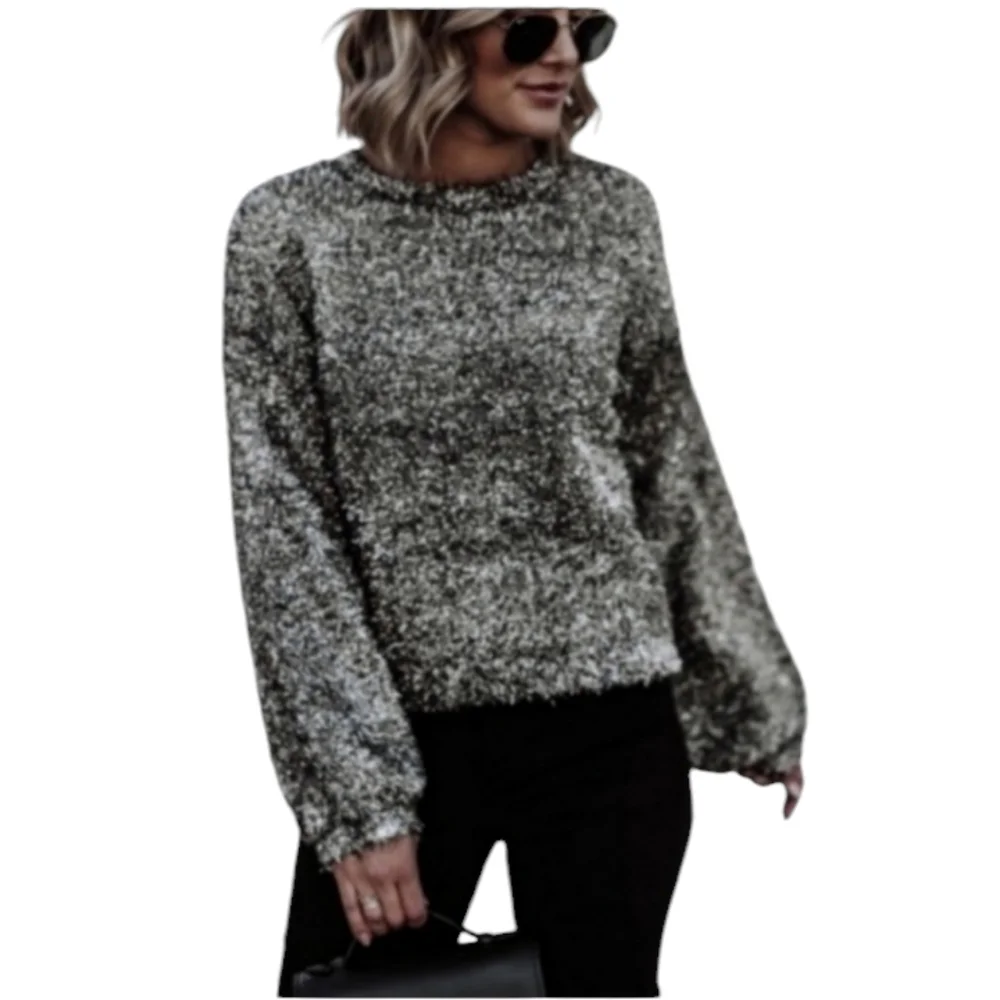 Anthropologie Leith Sweater Silver Black Metallic Tinsel Oversized XS